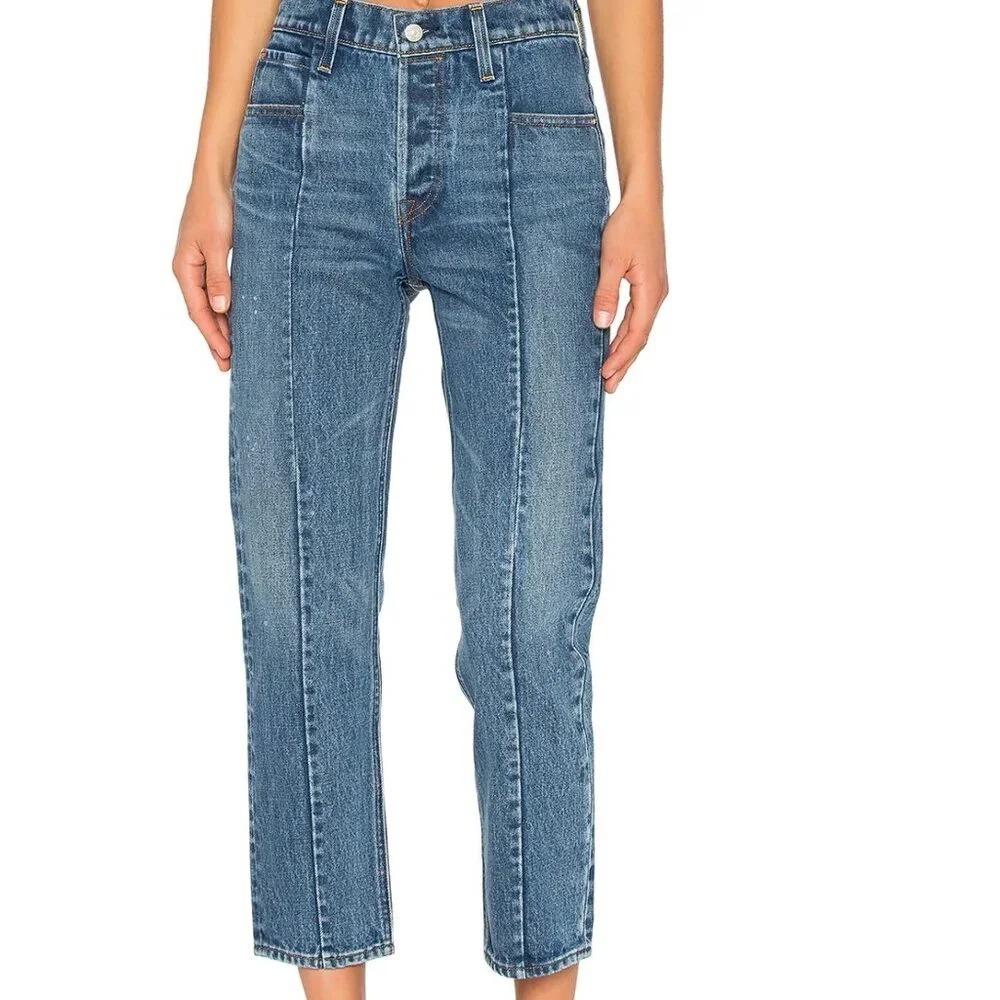 Levis Altered Straight Jeans Womens Jeans Size 31 Med Wash Blue Seamed Fray‎ Hem